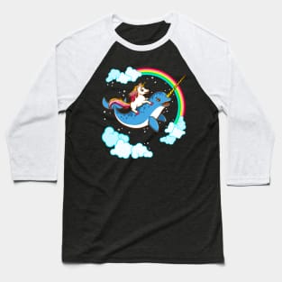 Unicorn Riding Narwhal Cute Magical Baseball T-Shirt